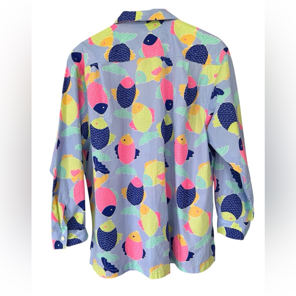 Vintage ICanTOO Casual Wear Long Sleeve Button Up 80’s Unisex Fish Shirt Size L - Picture 2 of 12